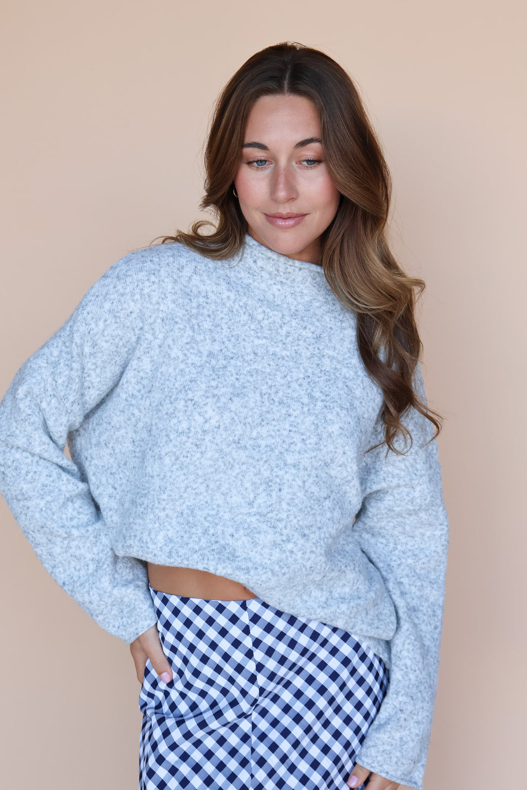 Piper Mock Neck Sweater in Heather Grey