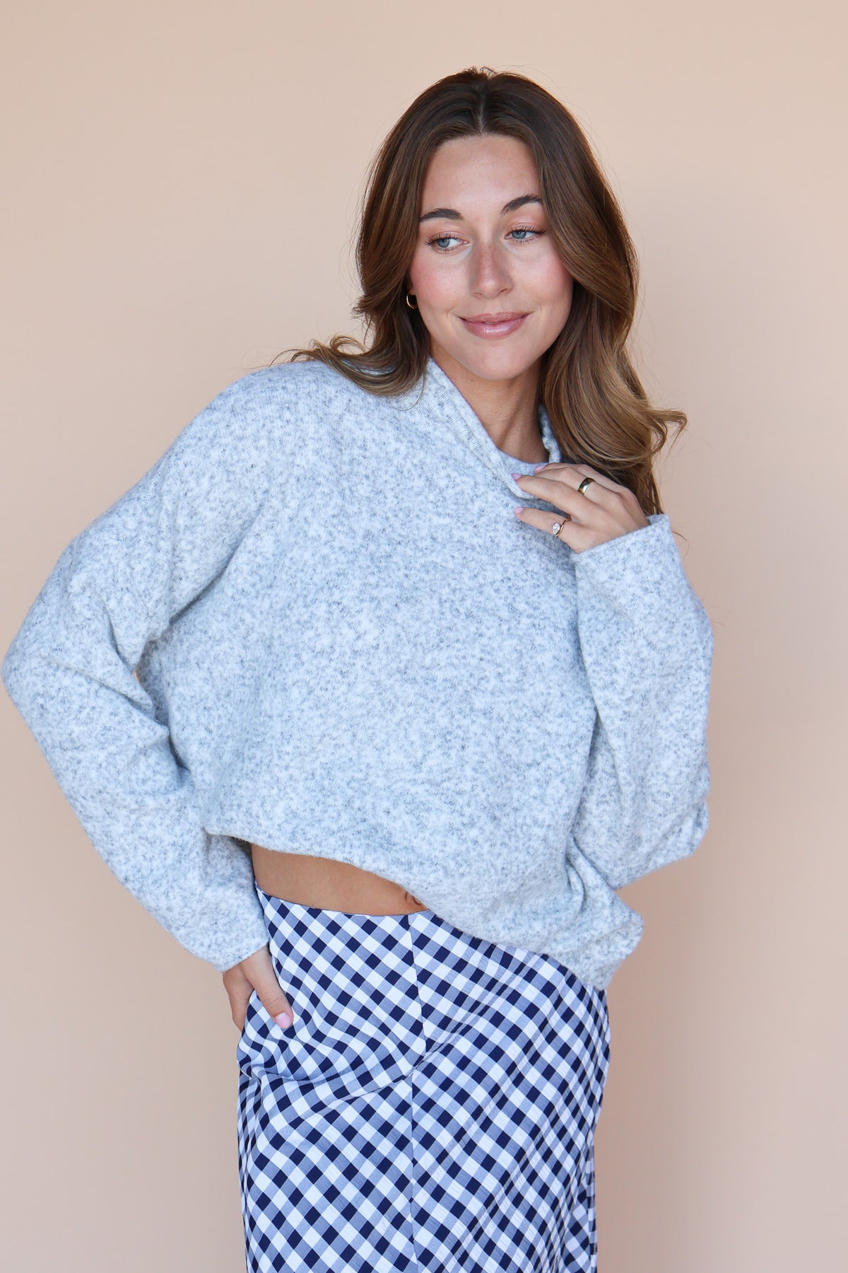 Piper Mock Neck Sweater in Heather Grey