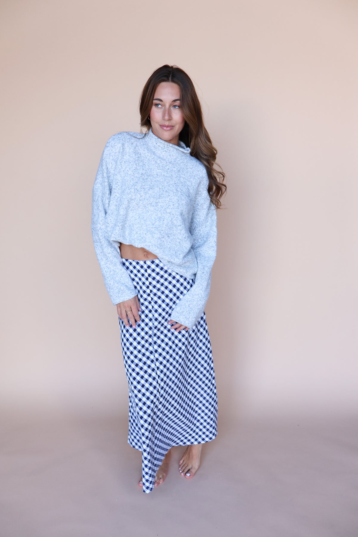 Piper Mock Neck Sweater in Heather Grey