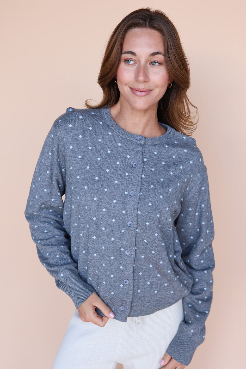 Kate Polka Dot Cardigan in Heather Grey