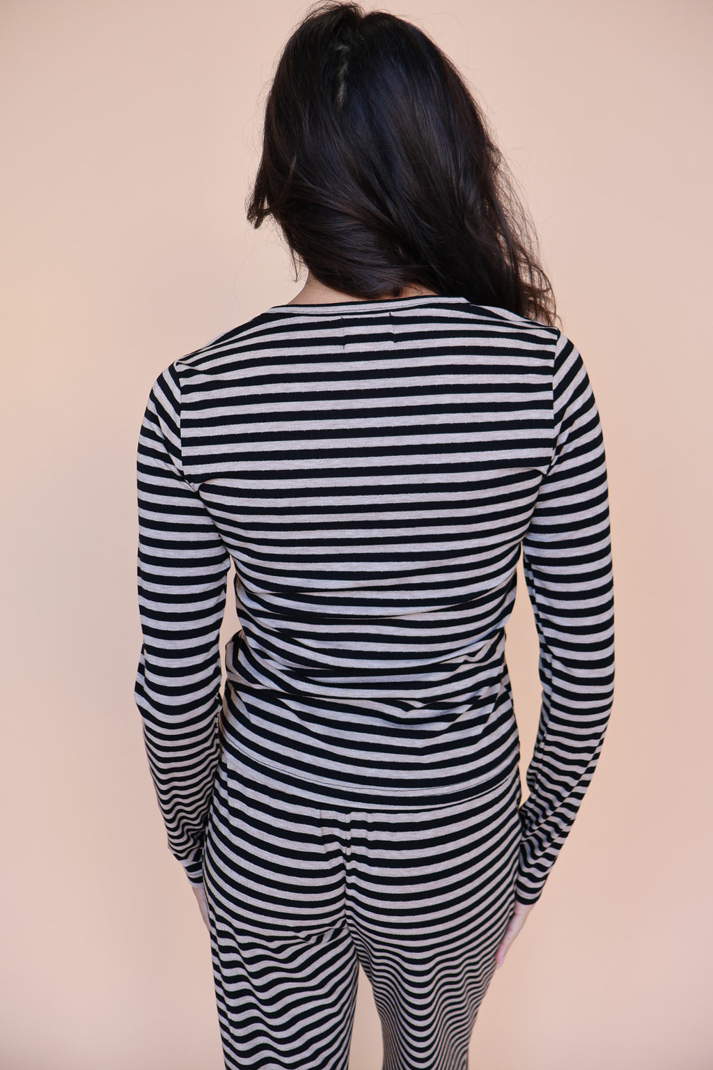 Stripe Pointelle Long Sleeve in Black/Beige