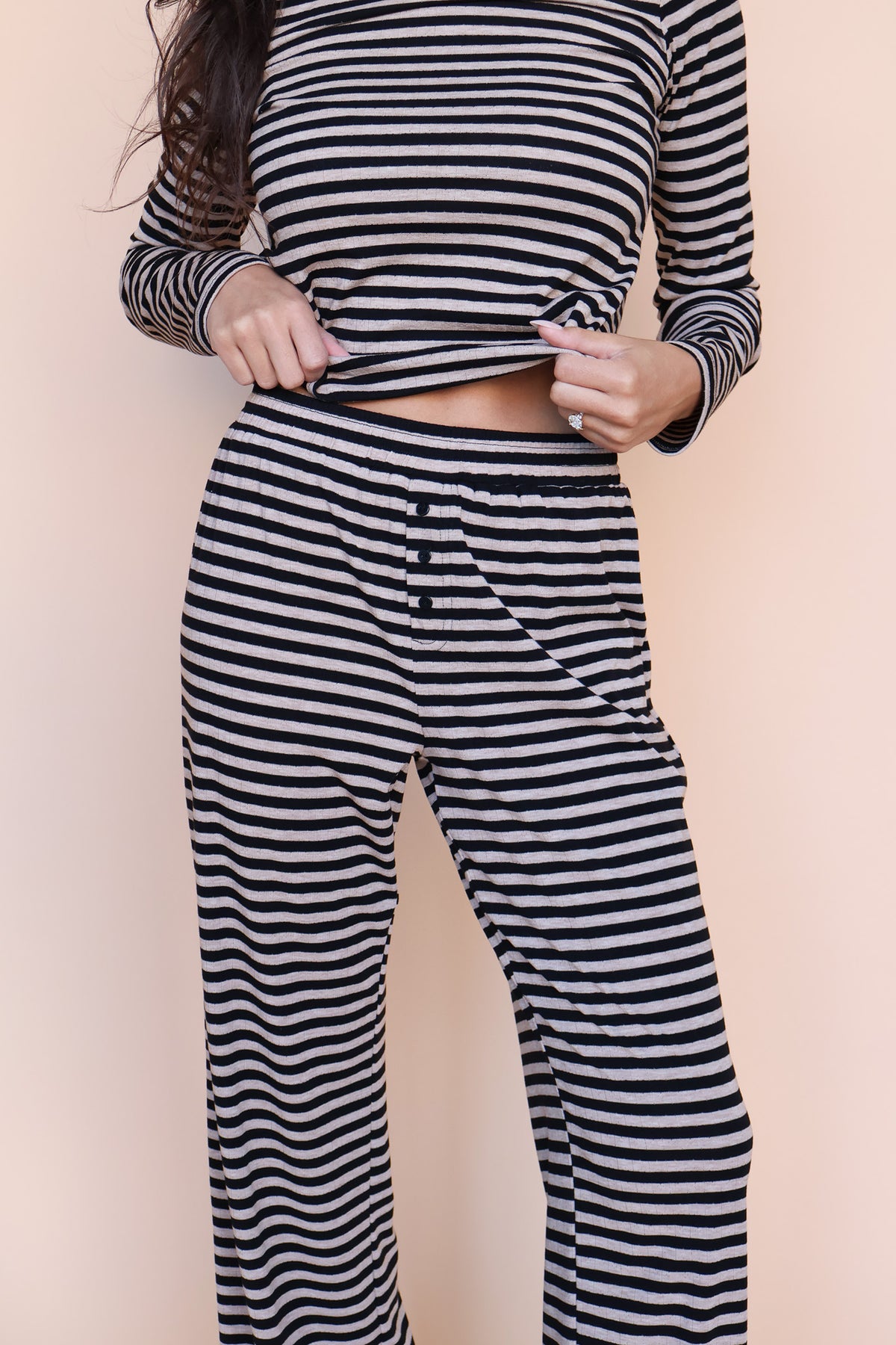 Stripe Pointelle Stripe Pants in Black/Beige Secondary image