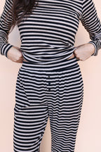 Stripe Pointelle Stripe Pants in Black/Beige