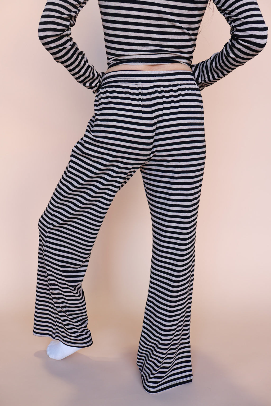 Stripe Pointelle Stripe Pants in Black/Beige
