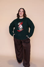Skiing Bear Knit Sweater in Green