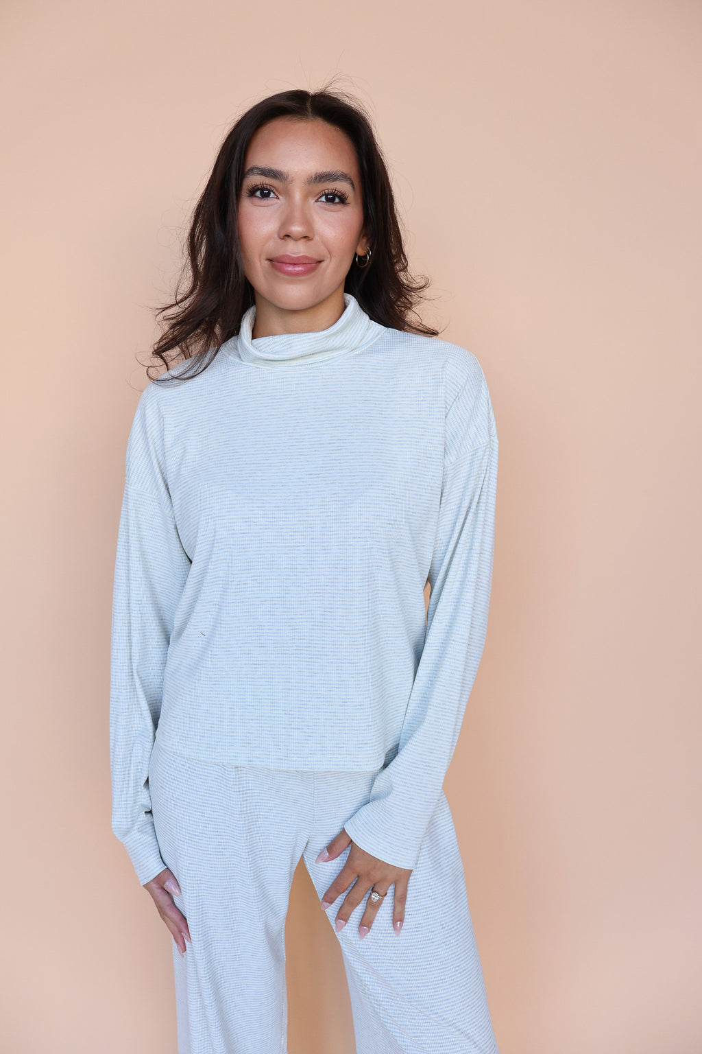 Parker Ribbed Stripe Turtleneck in Baby Blue