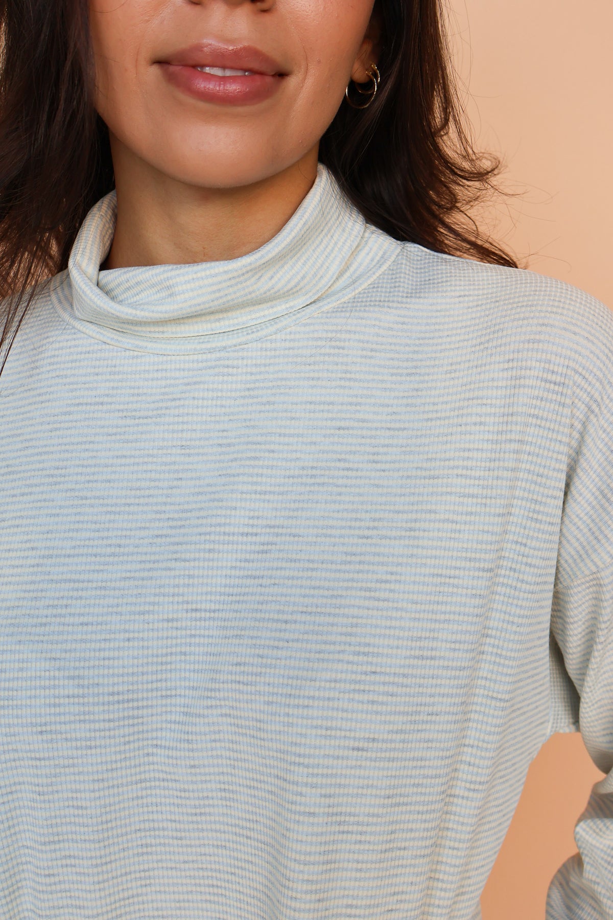 Parker Ribbed Stripe Turtleneck in Baby Blue Secondary image