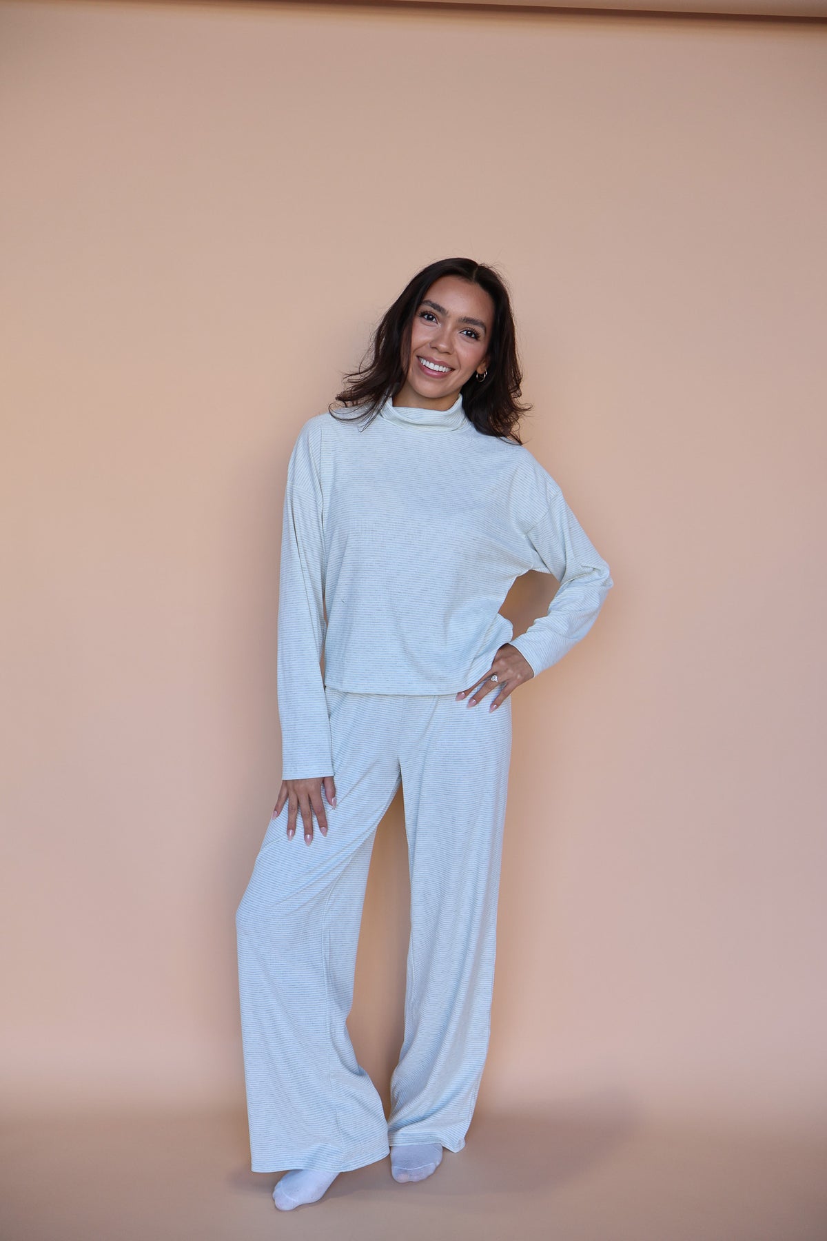 Parker Ribbed Stripe Turtleneck in Baby Blue