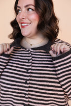 Stripe Cardigan in Chocolate/Pink