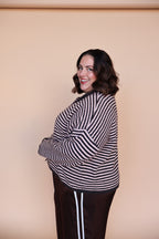 Stripe Cardigan in Chocolate/Pink