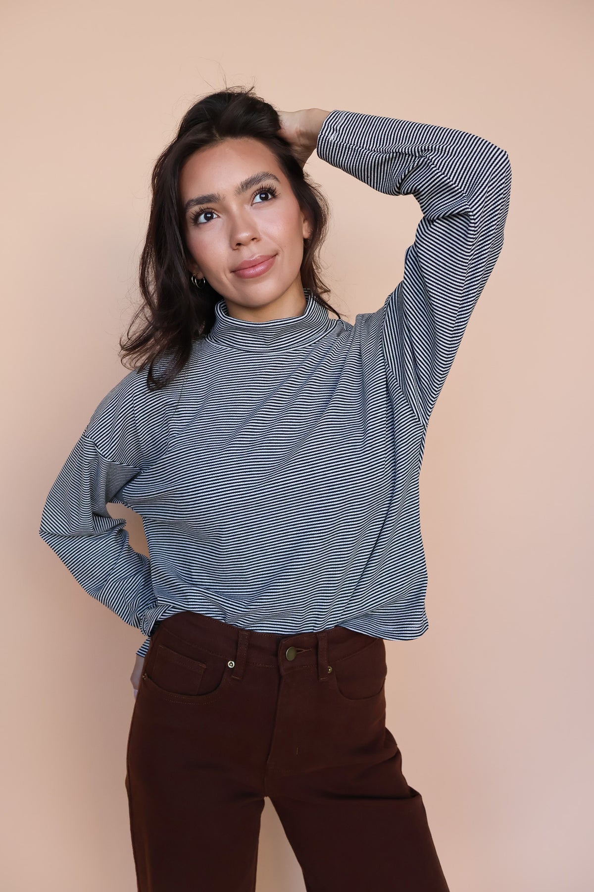 Parker Ribbed Stripe Turtleneck in Black Secondary image