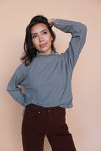 Parker Ribbed Stripe Turtleneck in Black