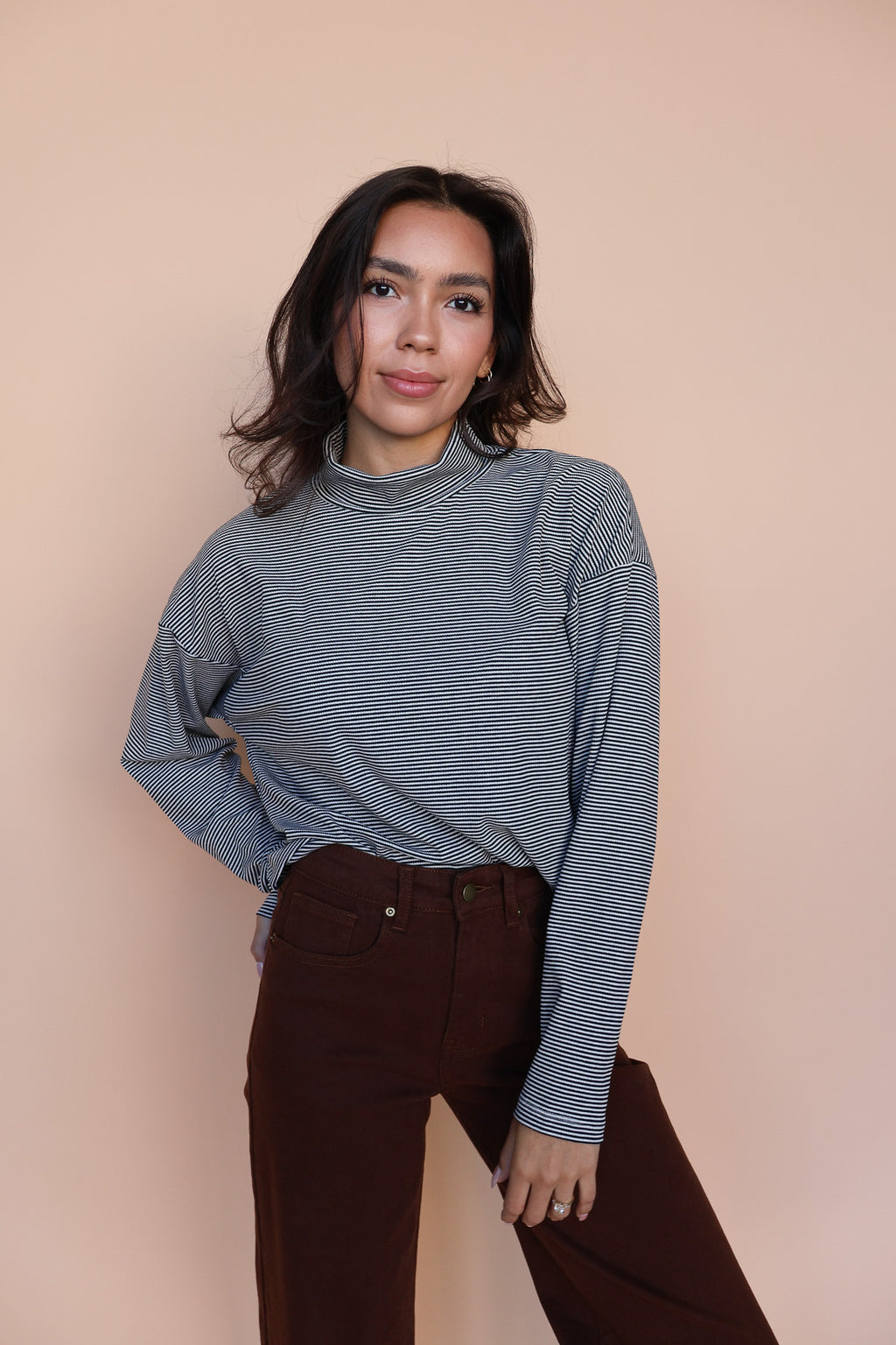 Parker Ribbed Stripe Turtleneck in Black