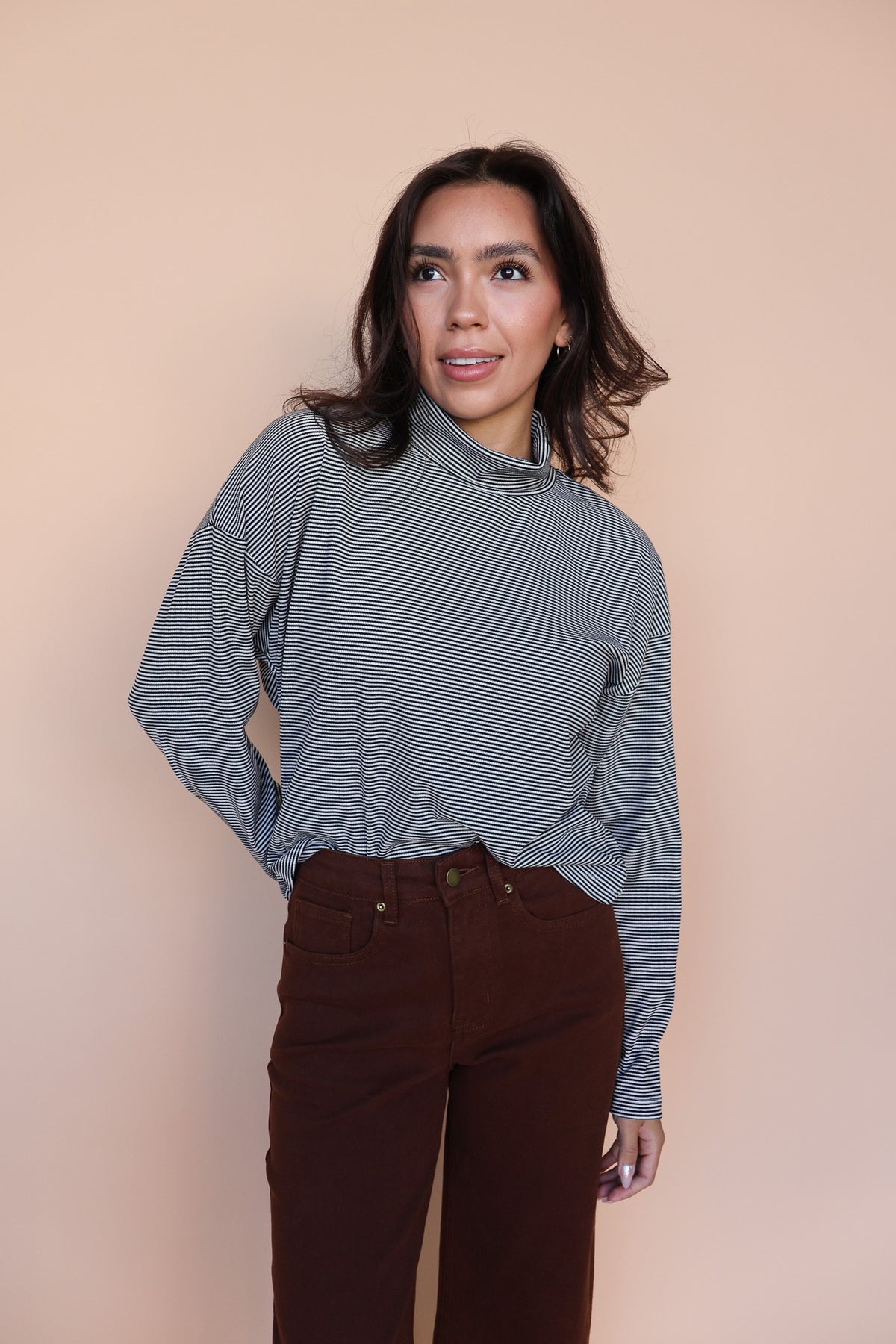 Parker Ribbed Stripe Turtleneck in Black
