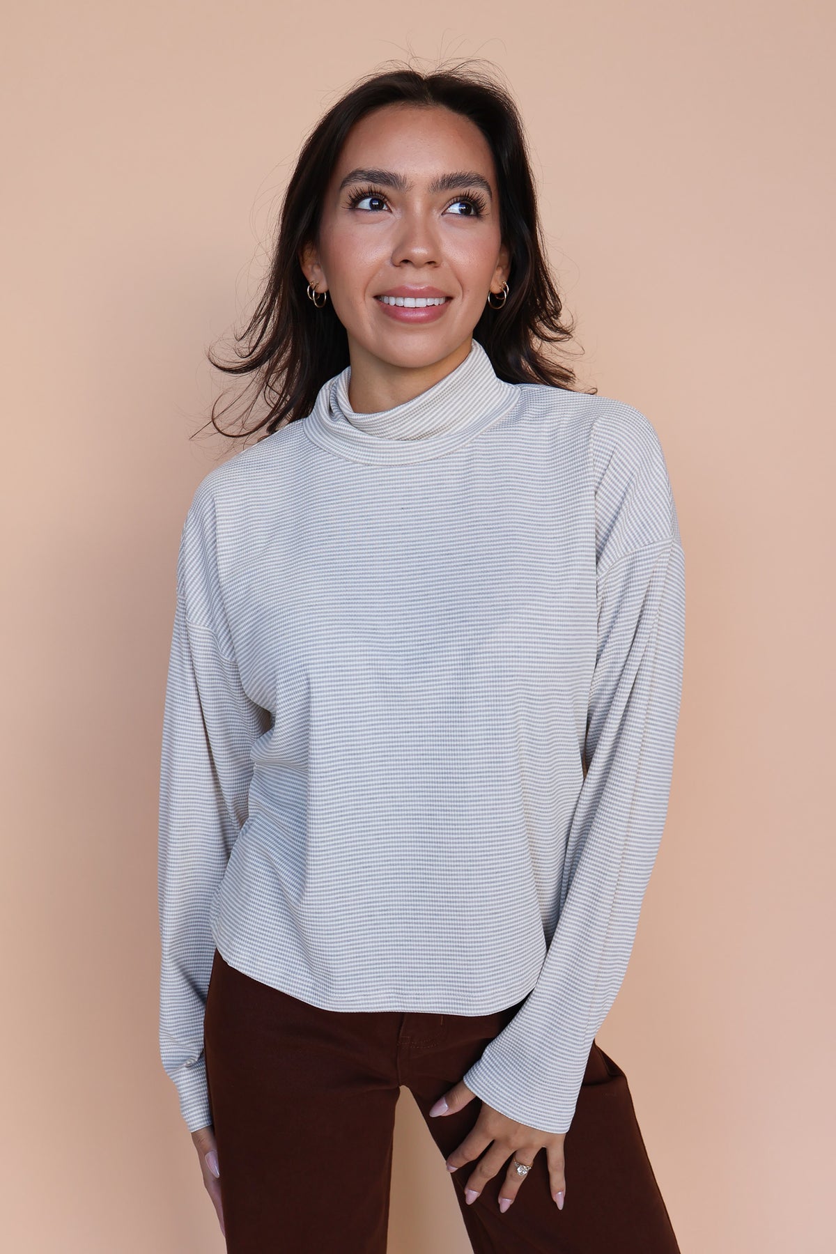 Parker Ribbed Stripe Turtleneck in Oat