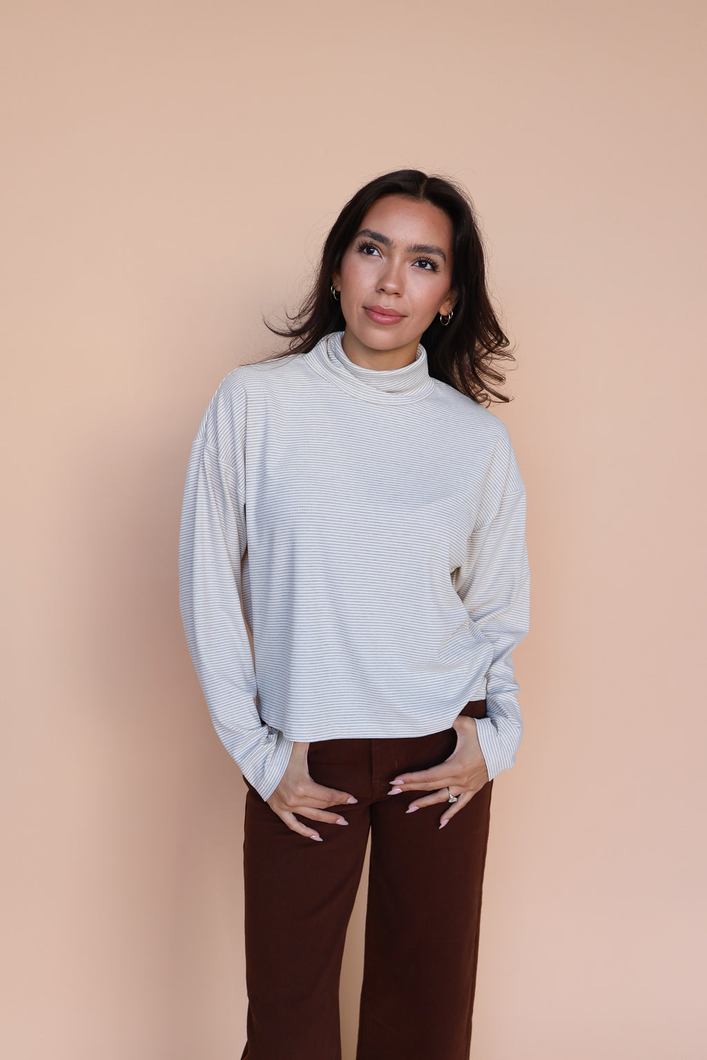 Parker Ribbed Stripe Turtleneck in Oat