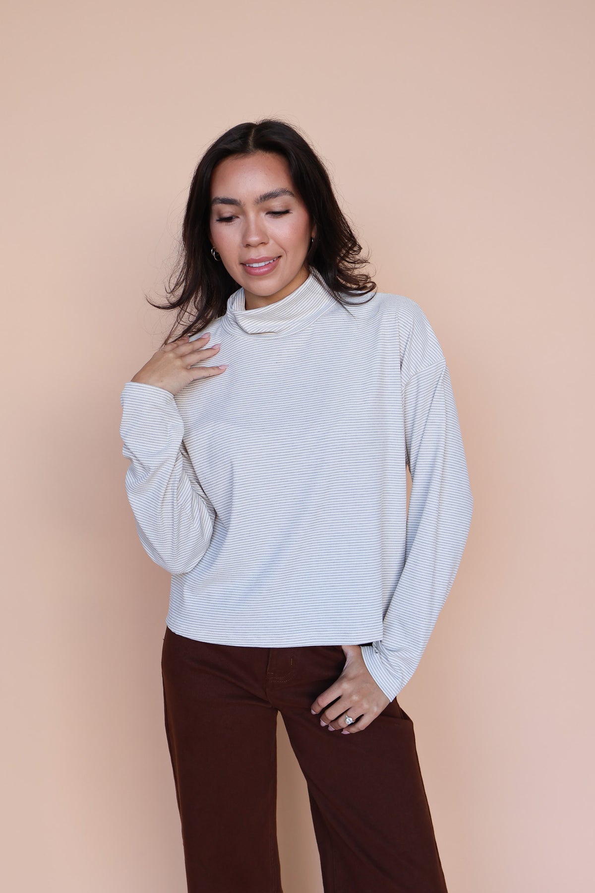 Parker Ribbed Stripe Turtleneck in Oat