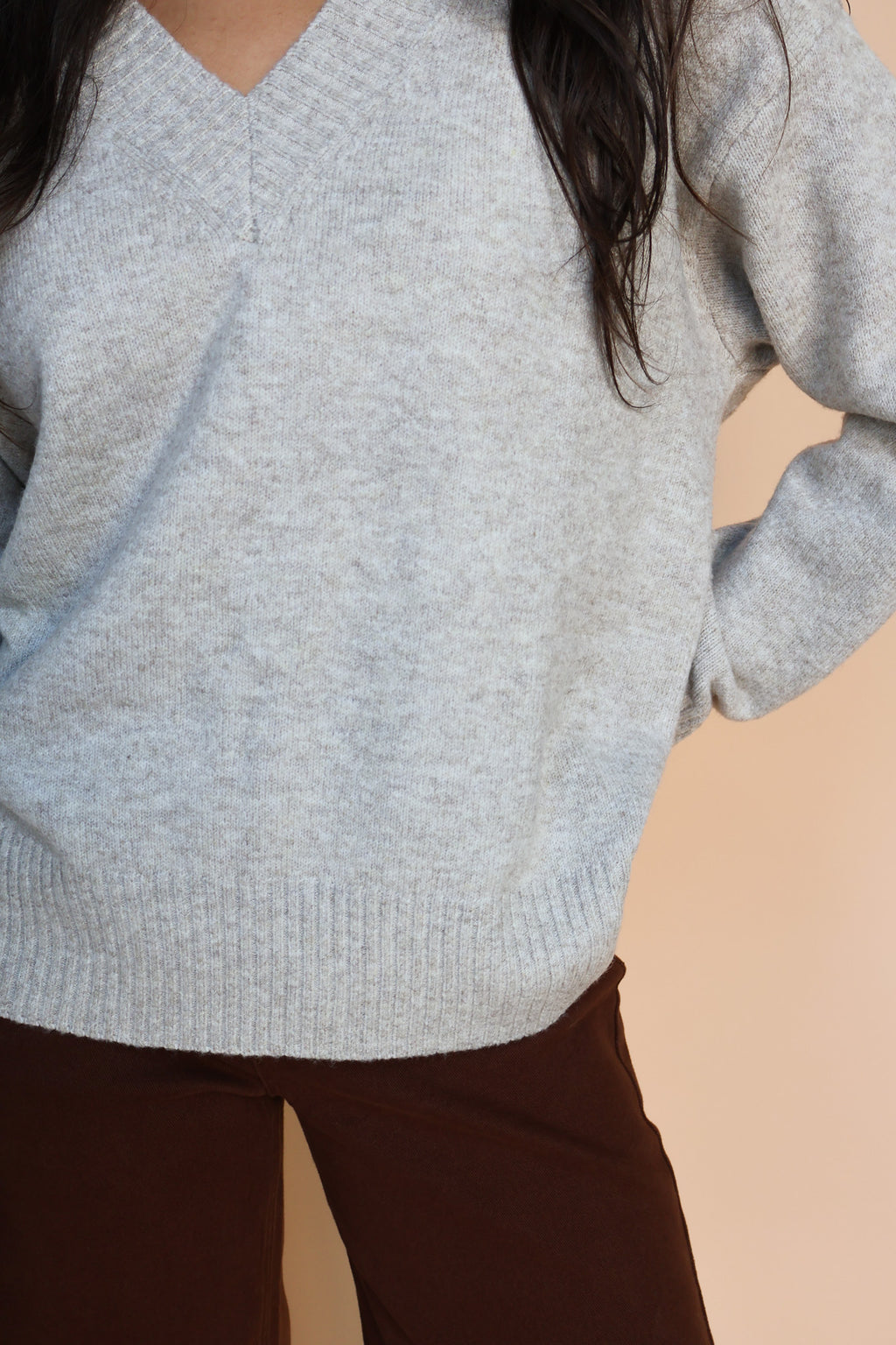 V-Neck Knit Sweater in Stone