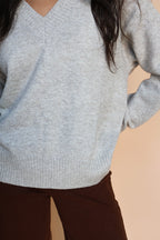 V-Neck Knit Sweater in Stone