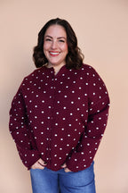 Mae Polka Dot Cardigan in Berry Red
