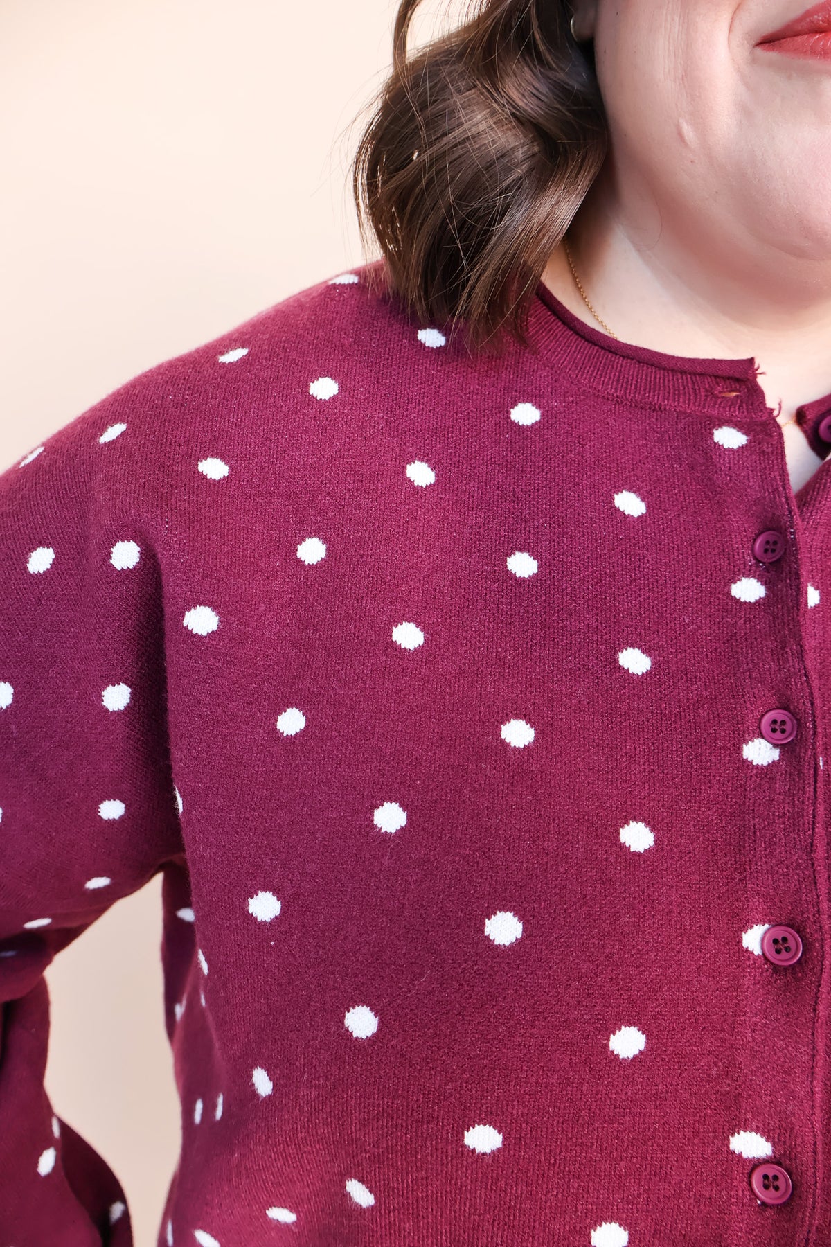 Mae Polka Dot Cardigan in Berry Red