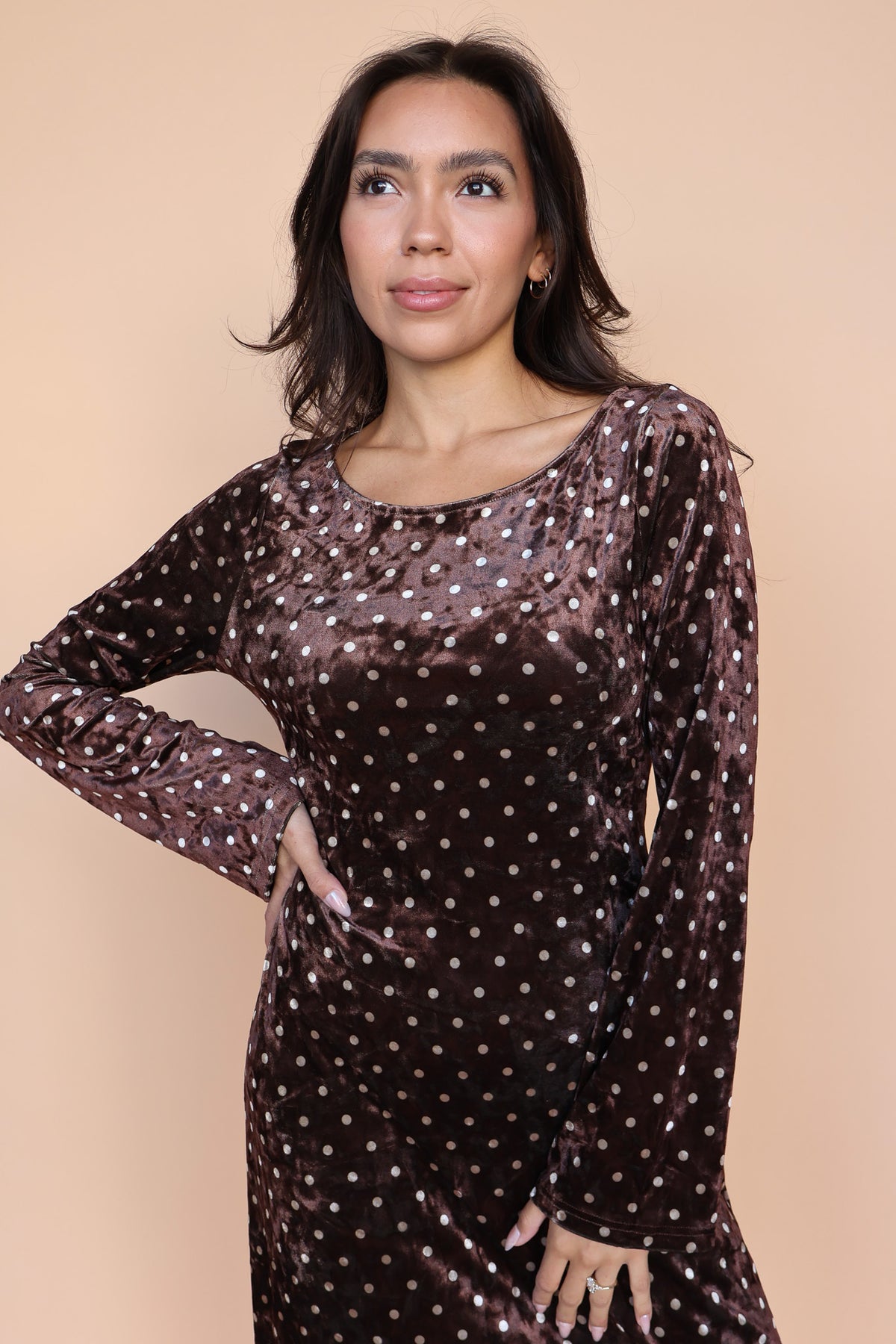 Serena Polka Dot Velvet Maxi in Brown