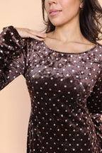 Serena Polka Dot Velvet Maxi in Brown