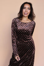 Serena Polka Dot Velvet Maxi in Brown