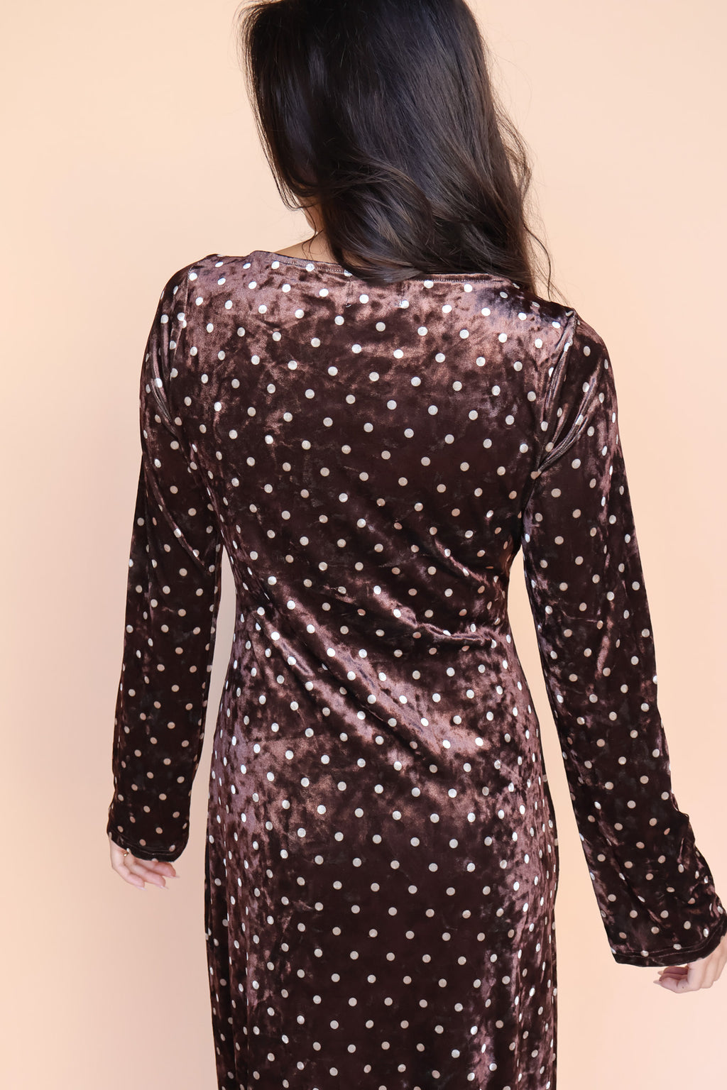 Serena Polka Dot Velvet Maxi in Brown