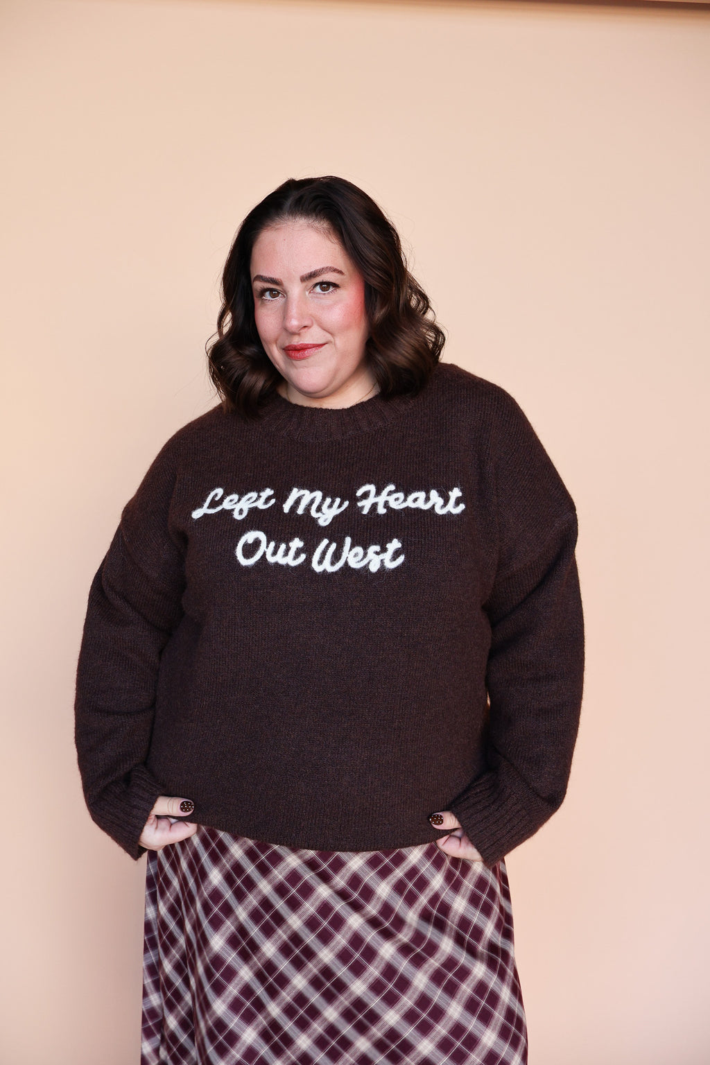 Left My Heart Out West Sweater in Chocolate Brown