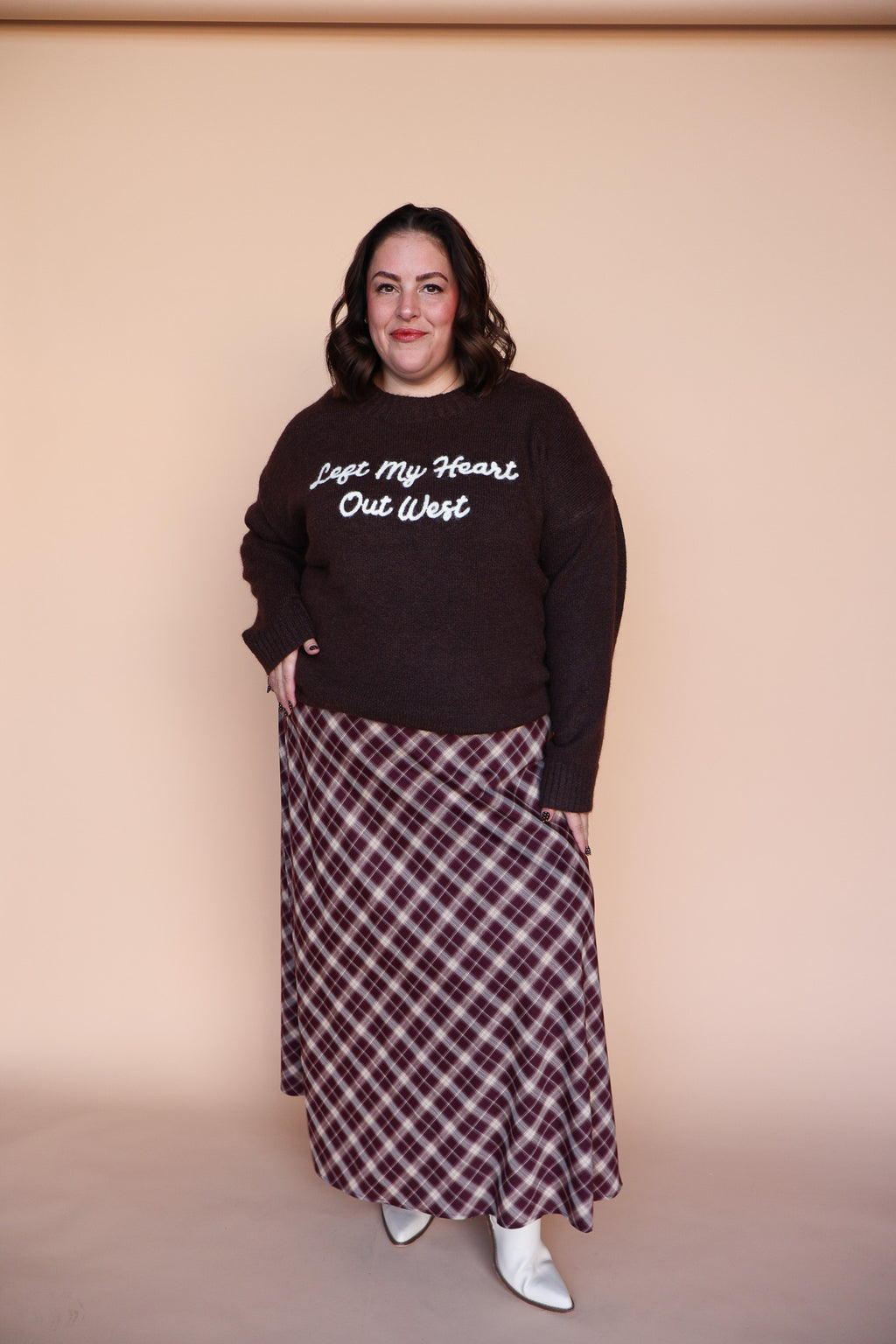Left My Heart Out West Sweater in Chocolate Brown