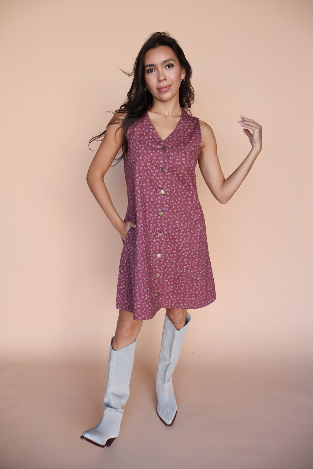 Berry Floral Shift Dress in Marsala