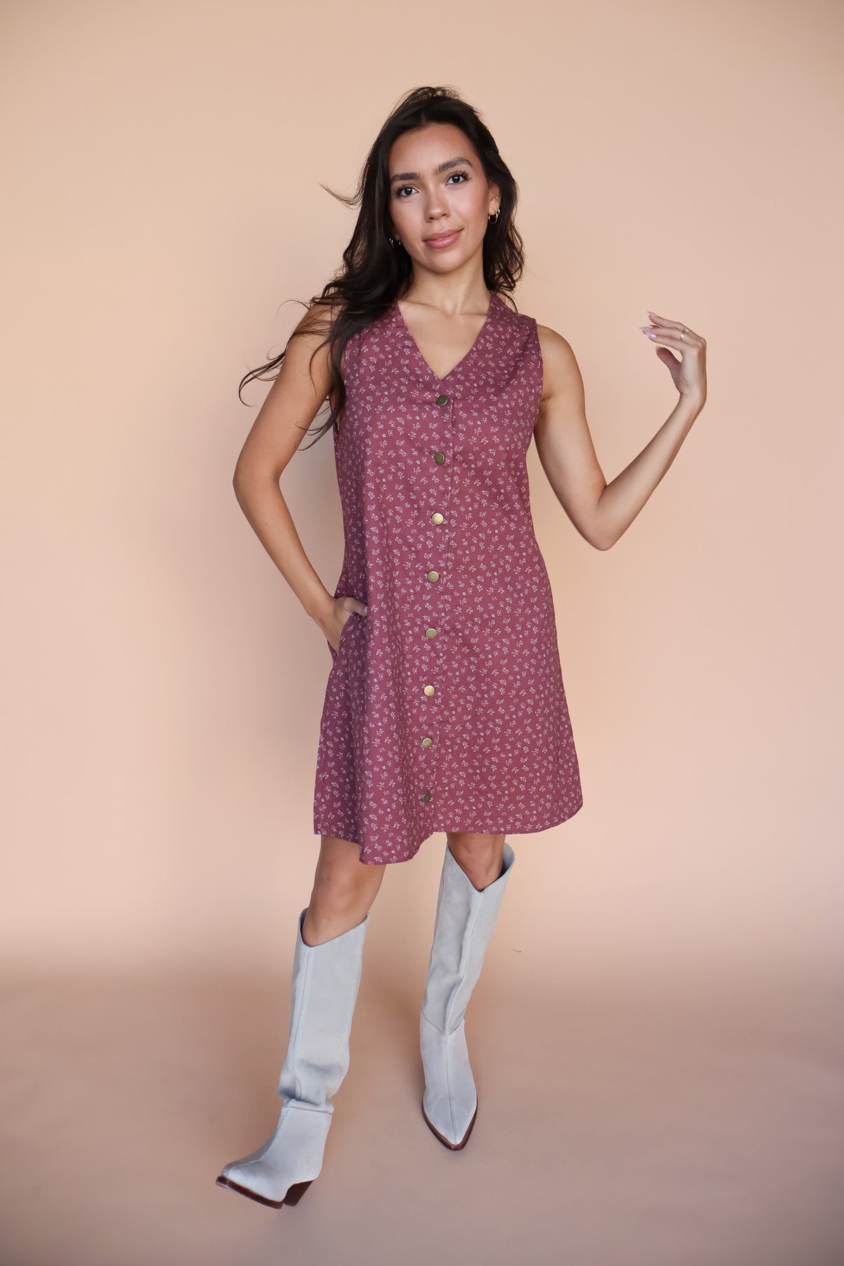 Berry Floral Shift Dress in Marsala
