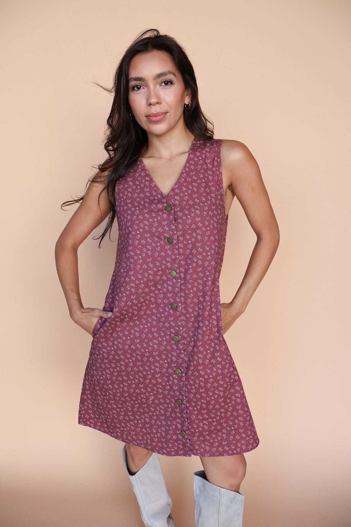 Berry Floral Shift Dress in Marsala