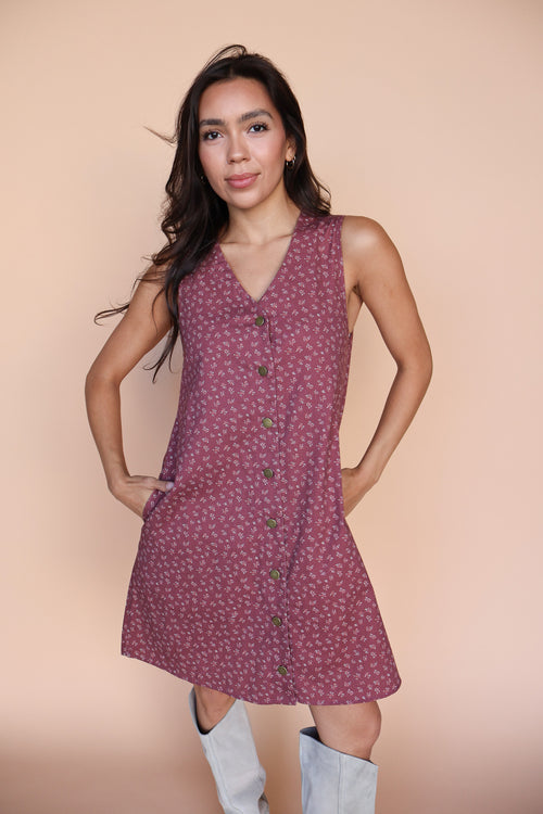 Berry Floral Shift Dress in Marsala