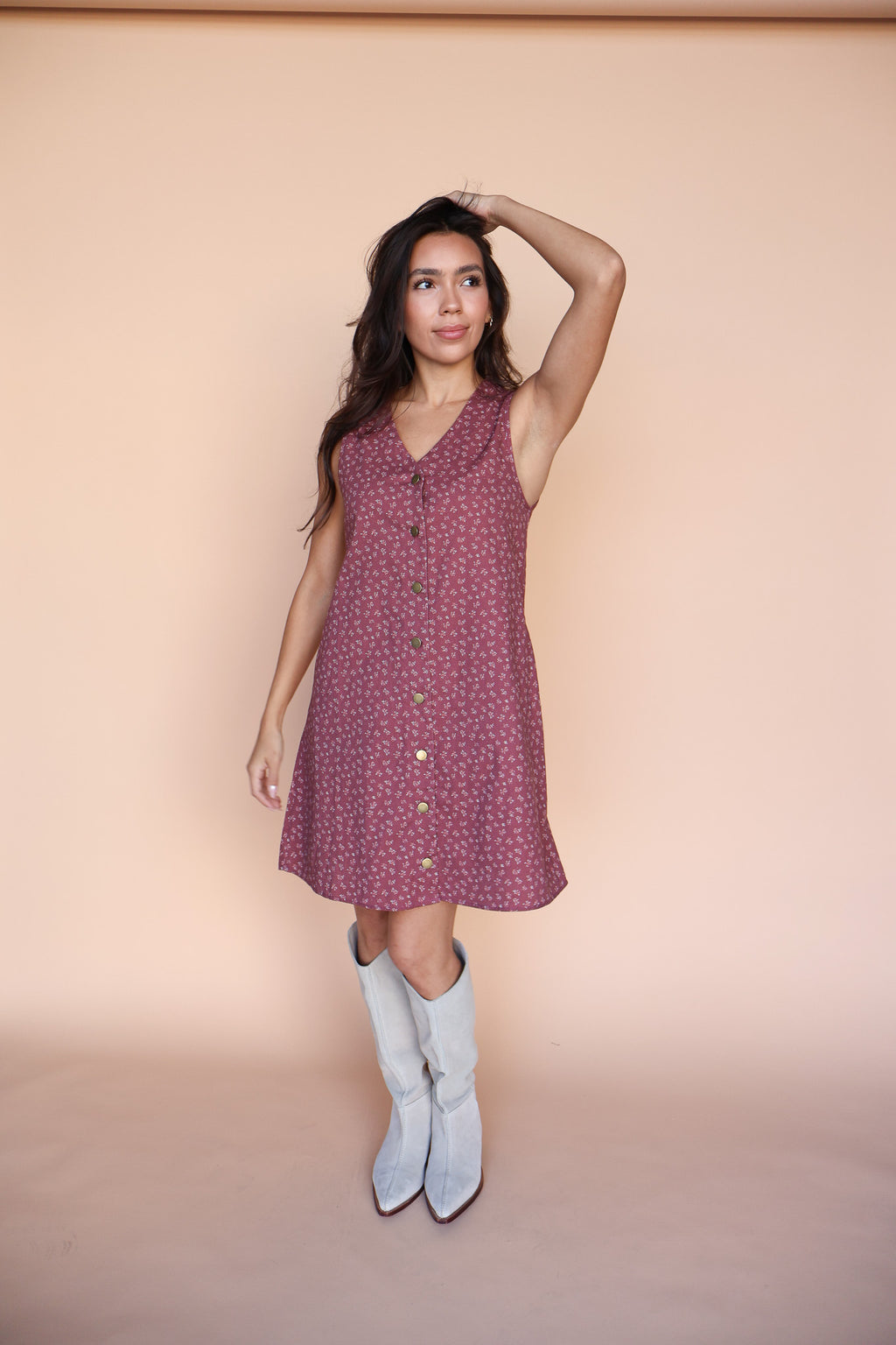 Berry Floral Shift Dress in Marsala