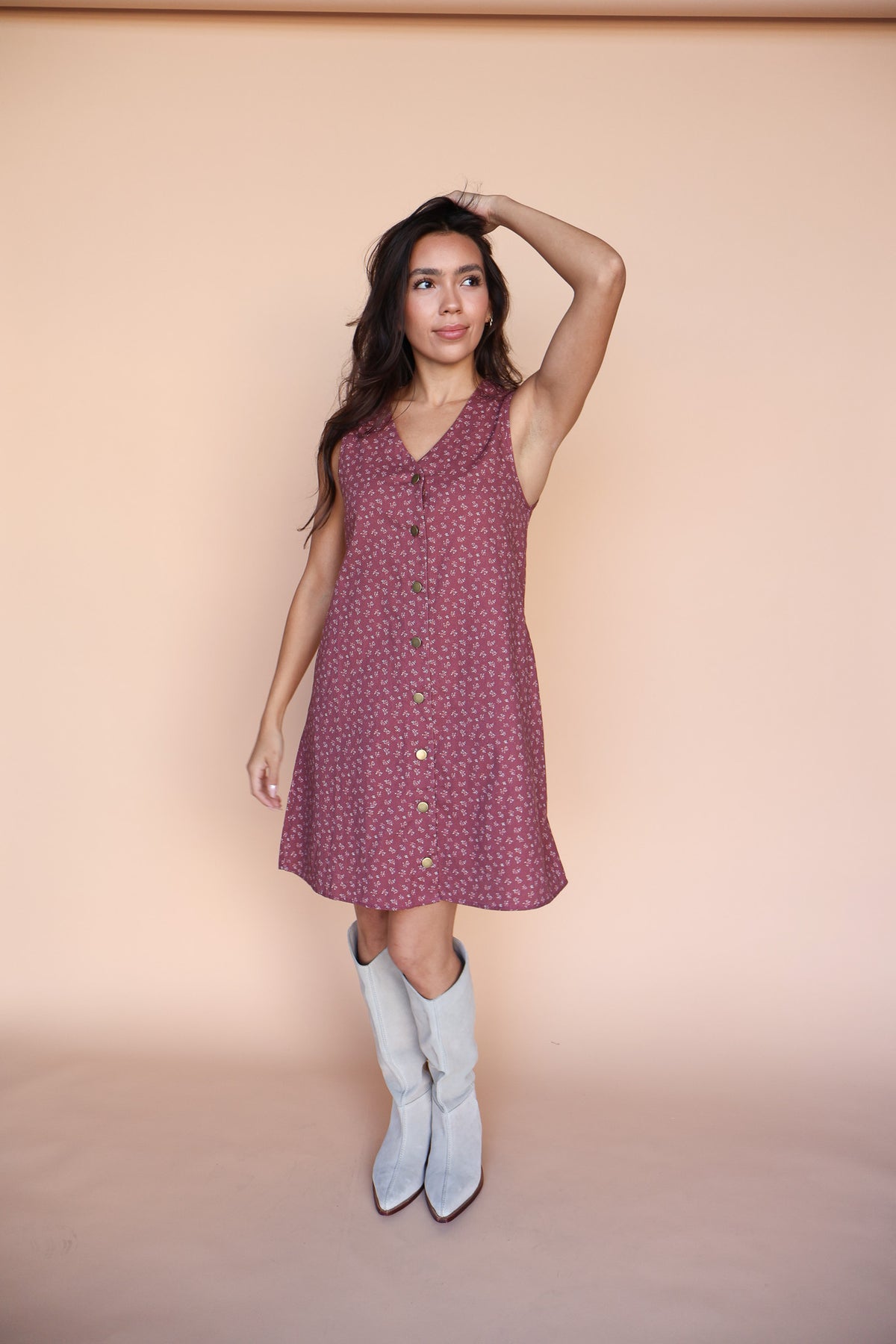 Berry Floral Shift Dress in Marsala