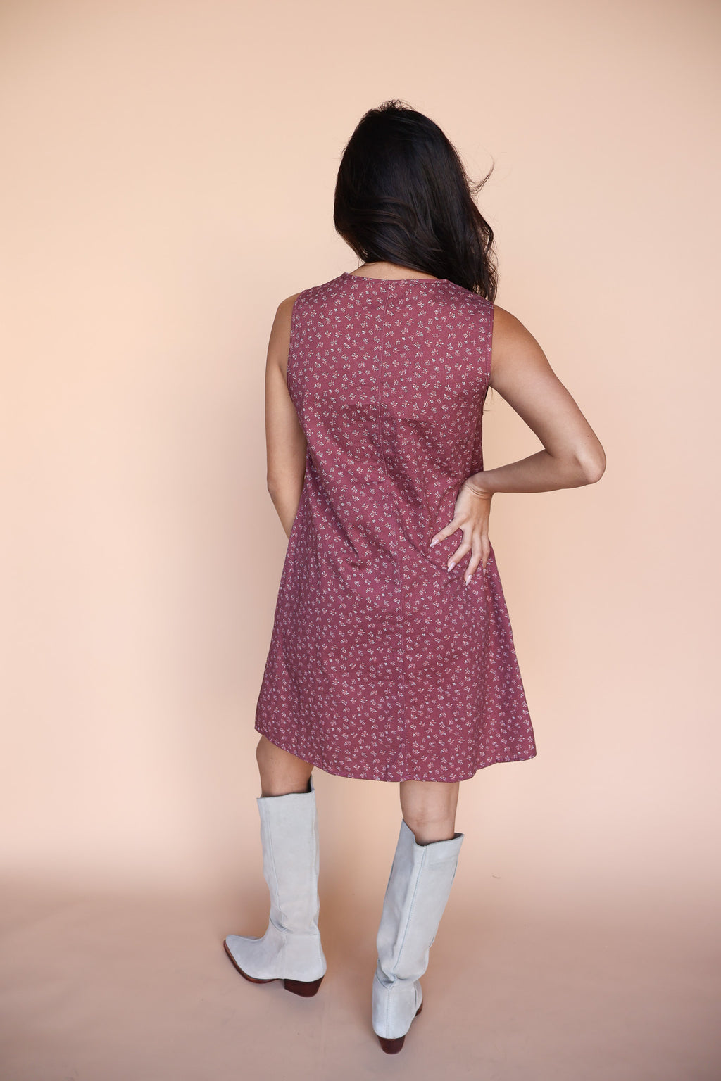 Berry Floral Shift Dress in Marsala