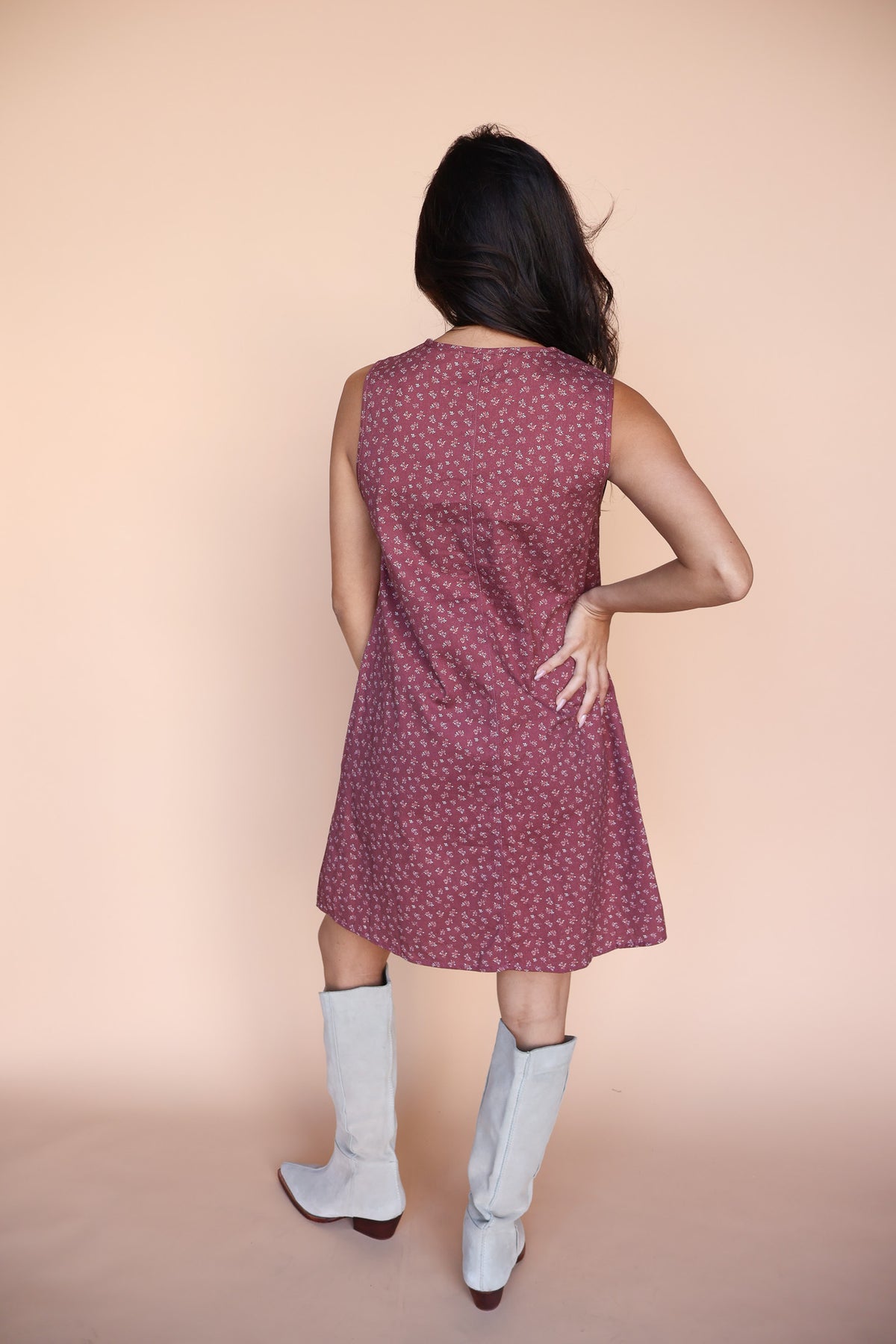 Berry Floral Shift Dress in Marsala