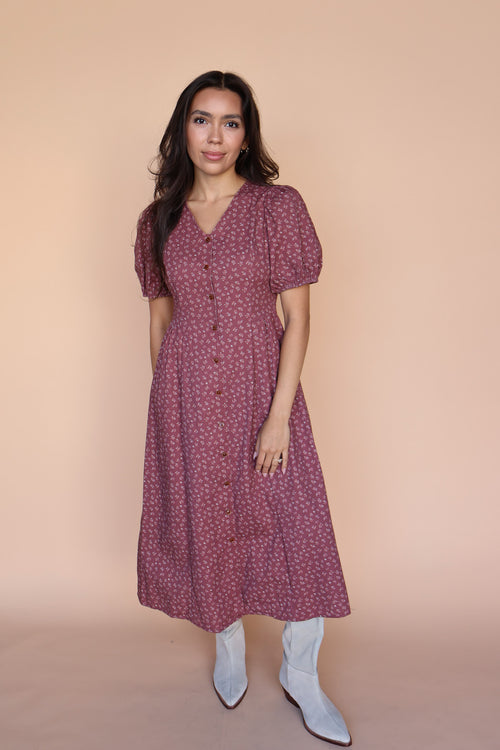 Berry Floral Dress in Marsala