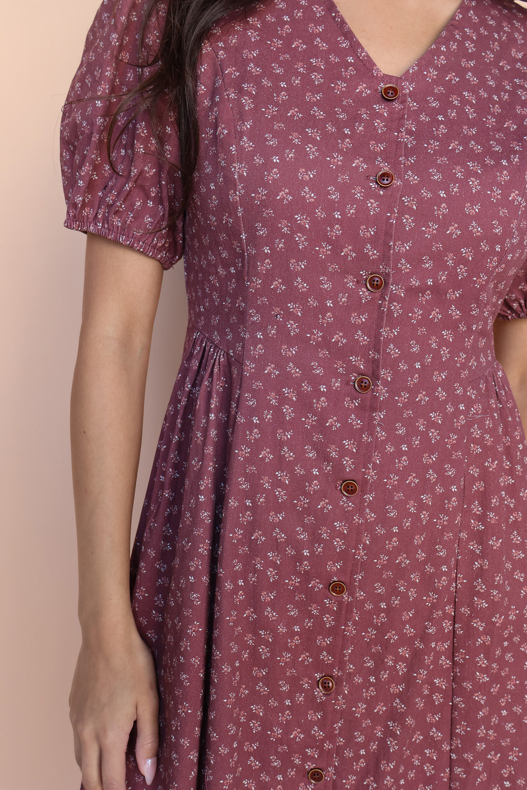 Berry Floral Dress in Marsala