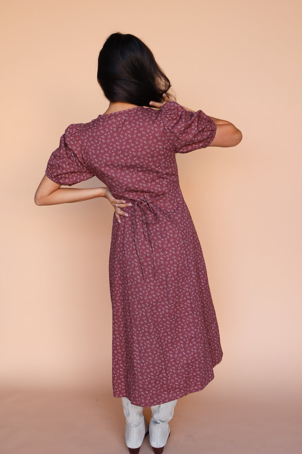 Berry Floral Dress in Marsala