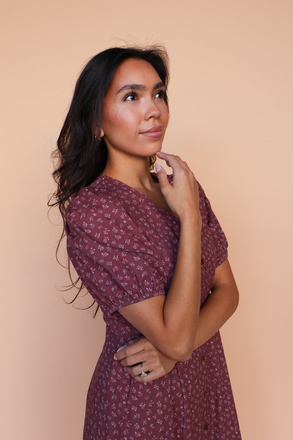 Berry Floral Dress in Marsala