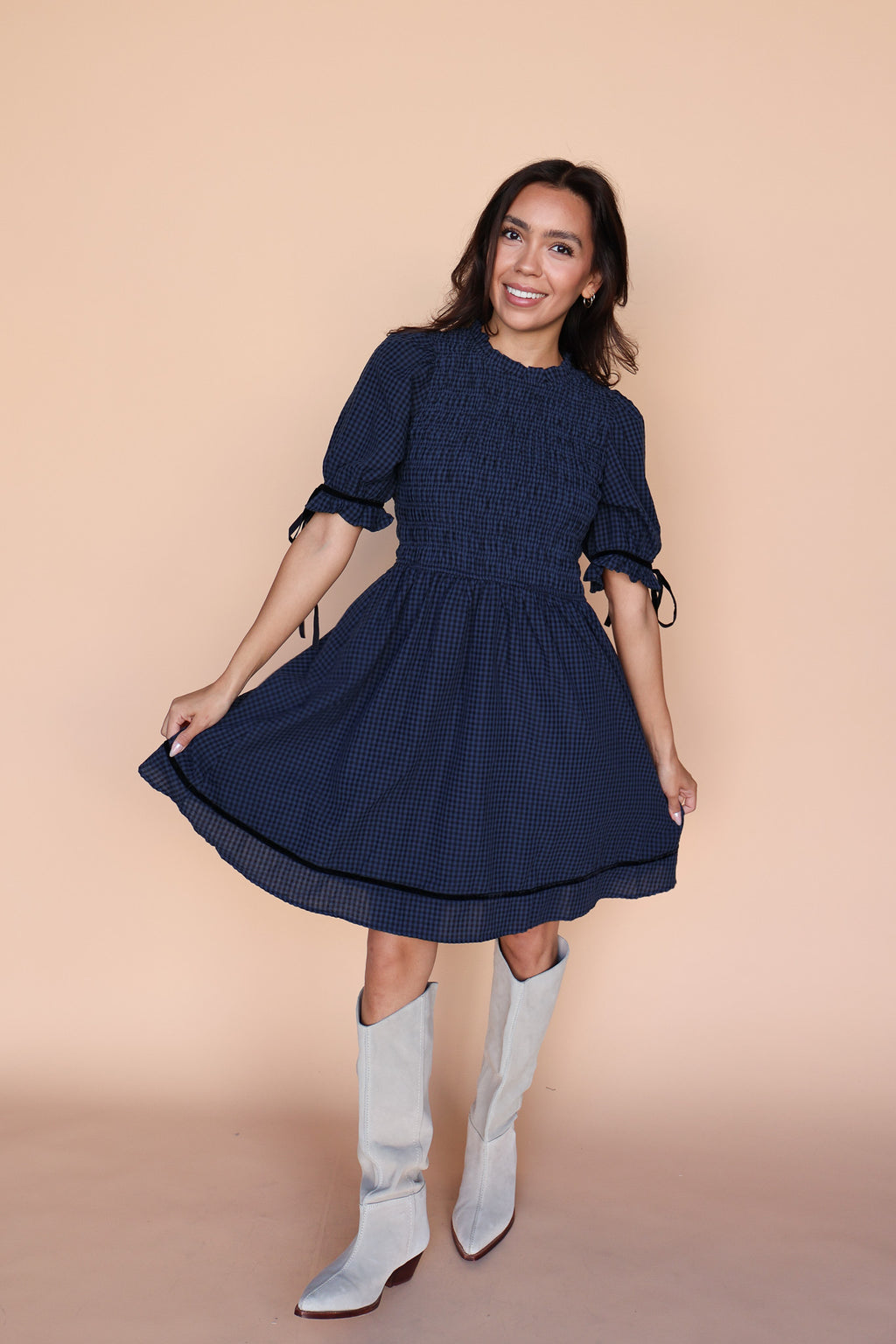 Sutton Gingham Dress in Navy