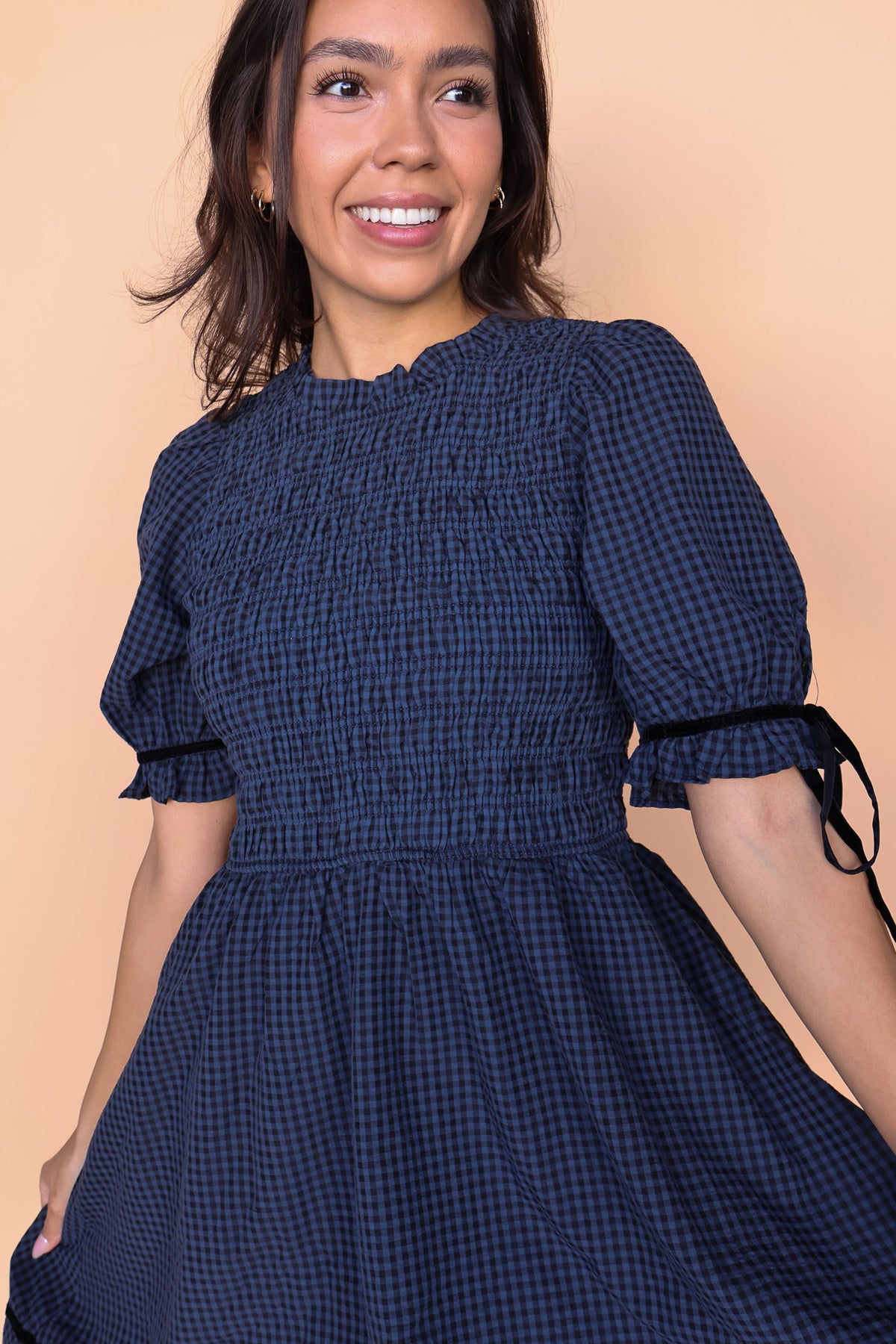 Sutton Gingham Dress in Navy Secondary image