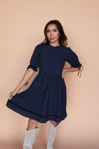 Sutton Gingham Dress in Navy