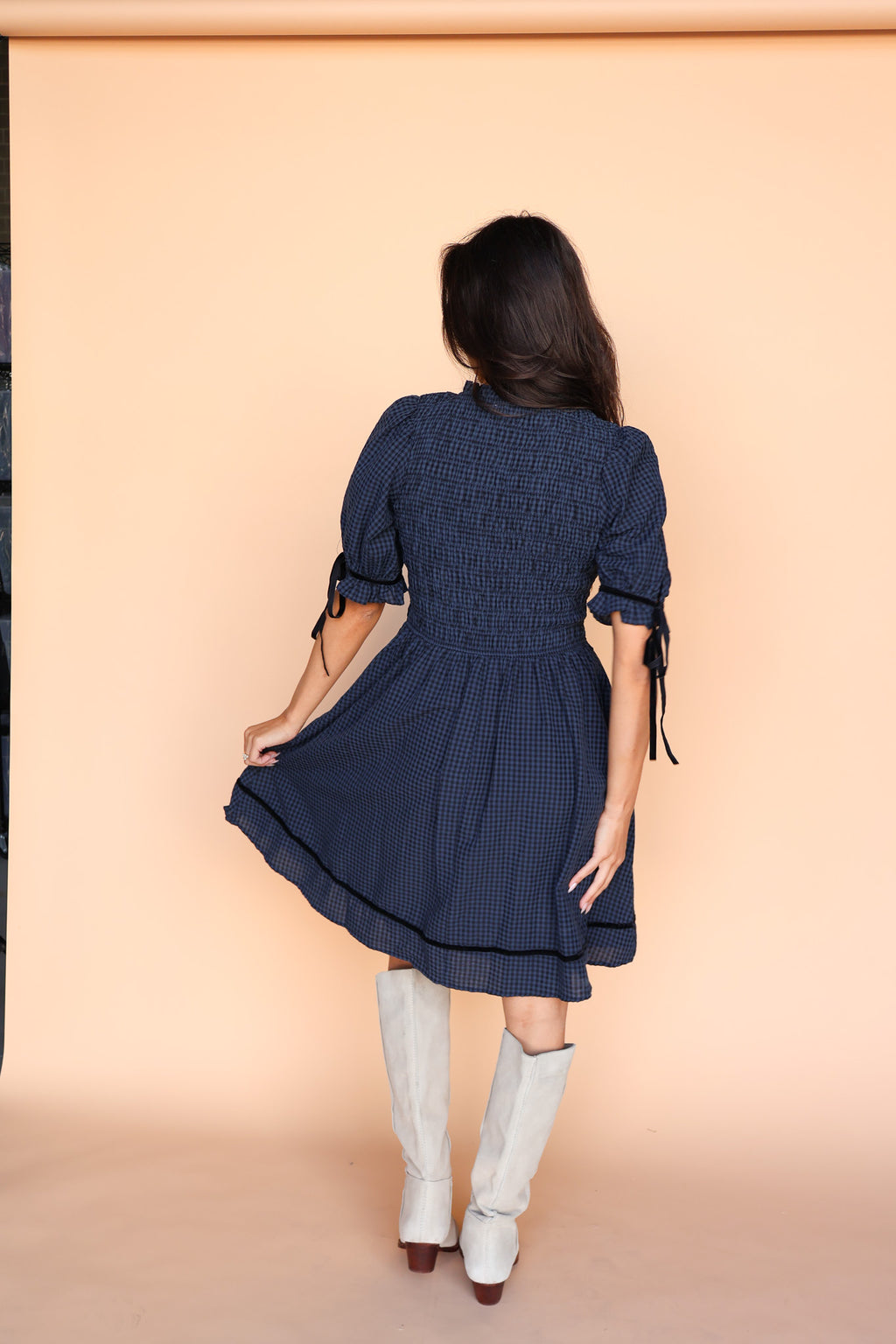 Sutton Gingham Dress in Navy