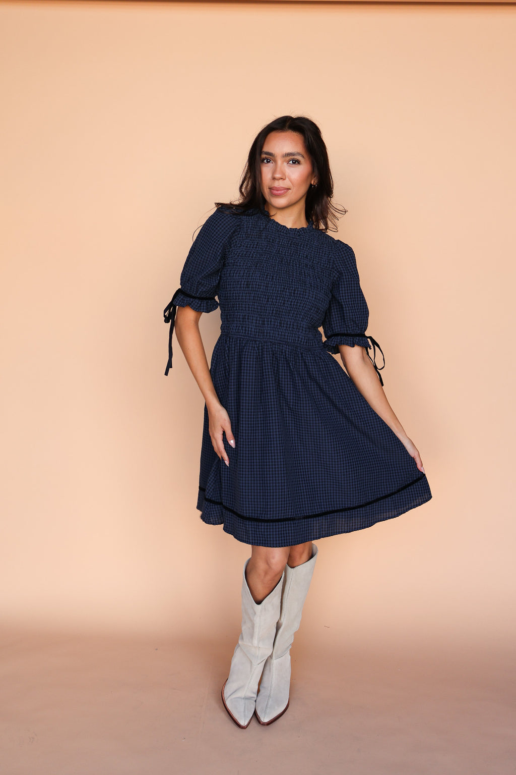 Sutton Gingham Dress in Navy