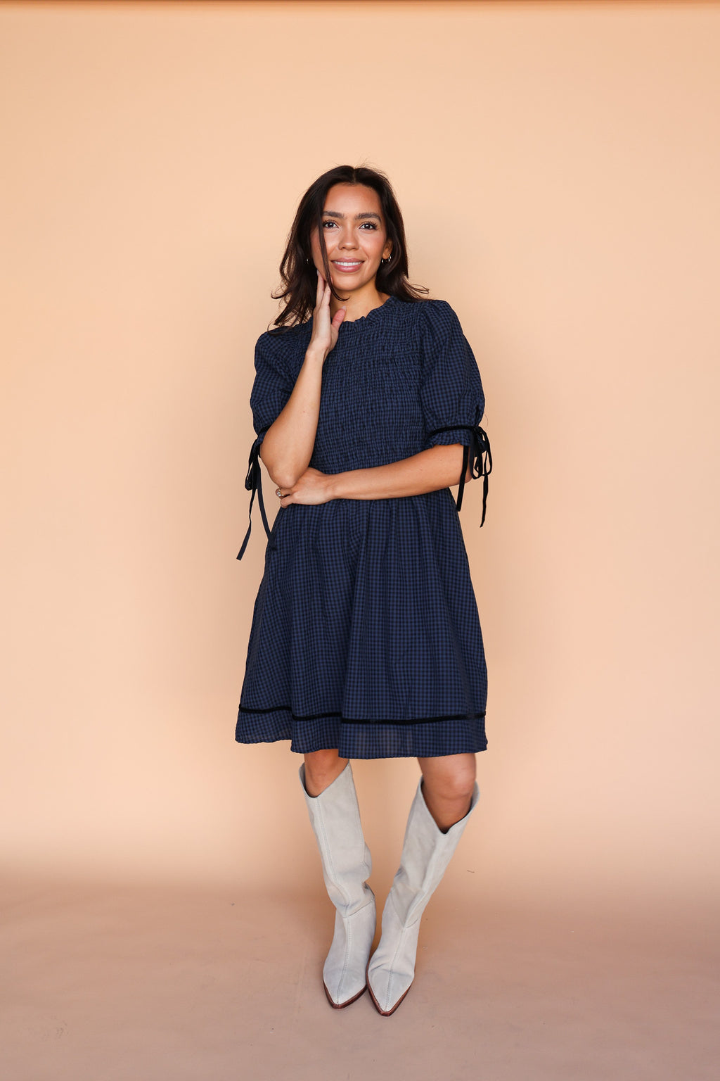 Sutton Gingham Dress in Navy