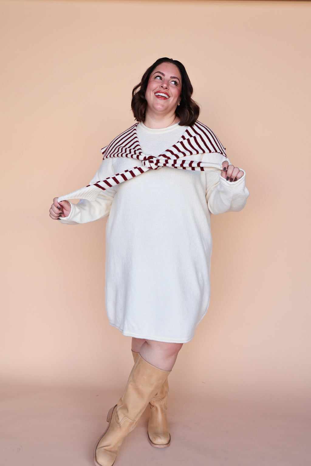 Sloane Layered Sweater Knit Dress in Cream